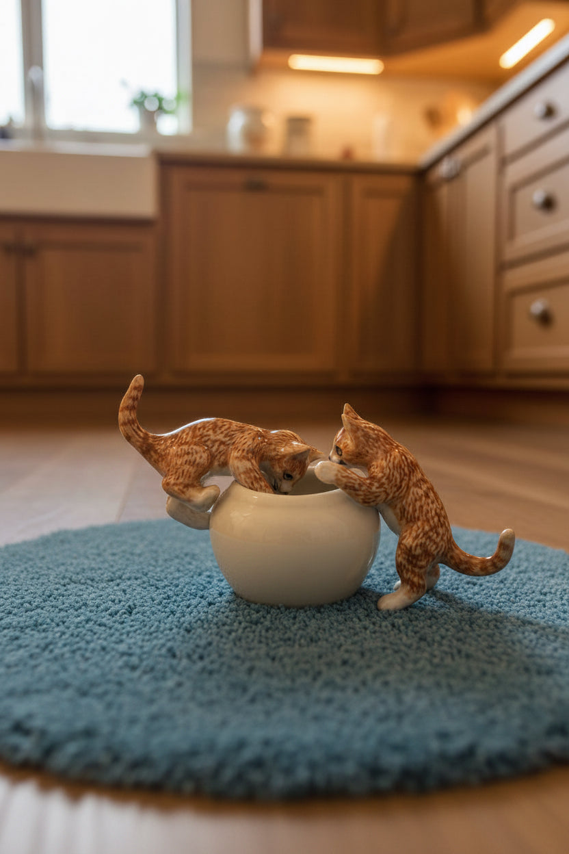 Miniature Porcelain Cats Kittens Figurines Ginger Kittens Cats In Jar