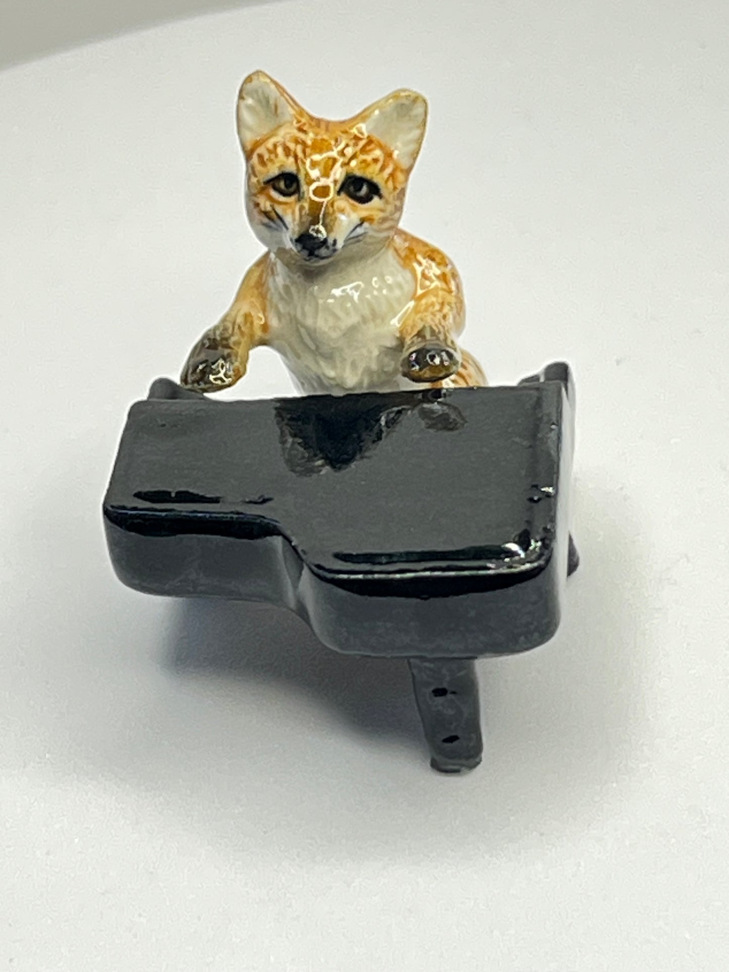 Miniature Porcelain Fox Playing the Piano Figurine