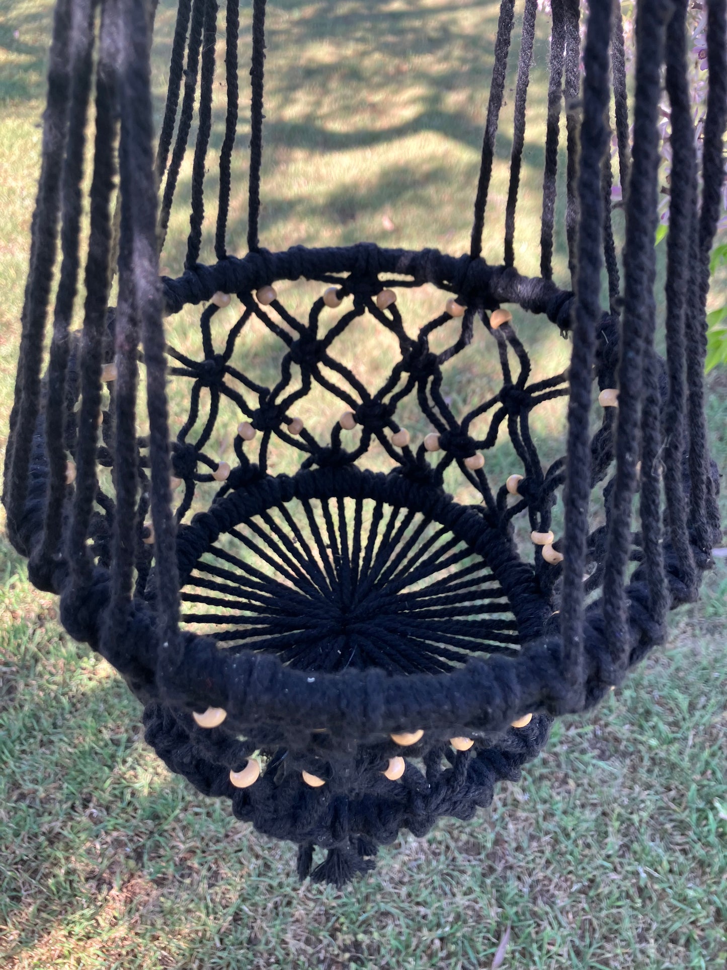 Black Macrame Pot Hanger Single with Beads