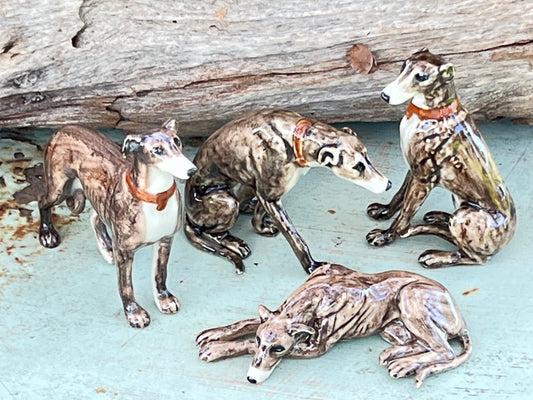 Miniature Porcelain Dog Figurines Brindle Greyhound Family Dog Breed