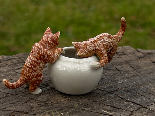 Miniature Porcelain Cats Kittens Figurines Ginger Kittens Cats In Jar