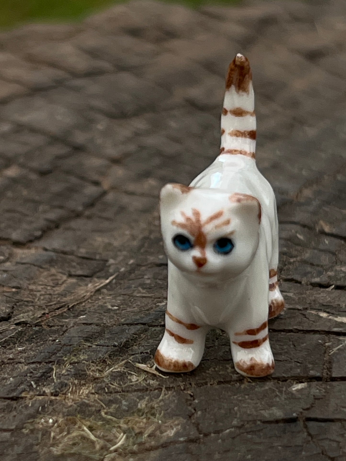 Miniature Porcelain White and Ginger Kitten Figurine
