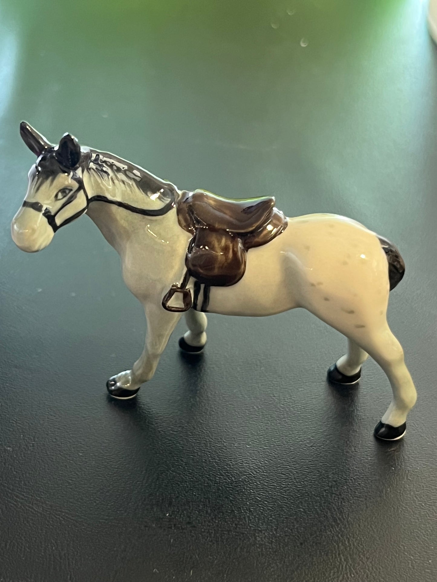 Grey Horse With Sadde Miniature Porcelain Figurines (1 Pcs)