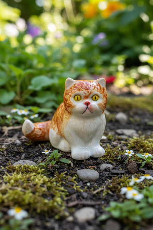Miniature Porcelain Cats Kittens Figurines Mini Sitting Ginger Kitten