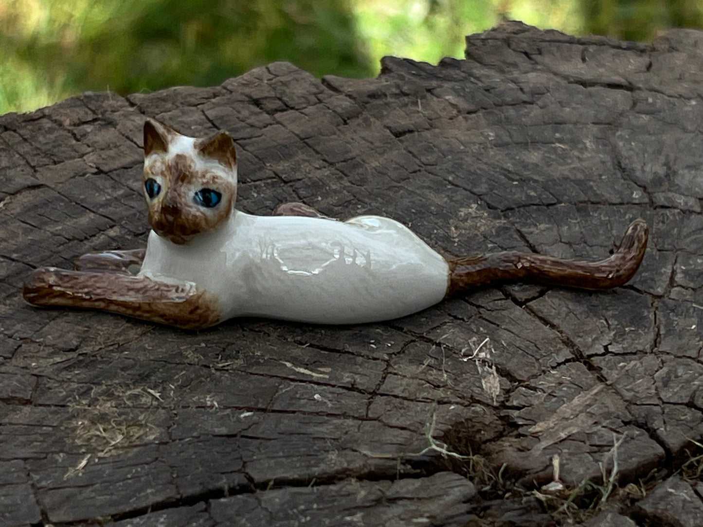 Miniature Porcelain Siamese Cat Figurine Lying Down
