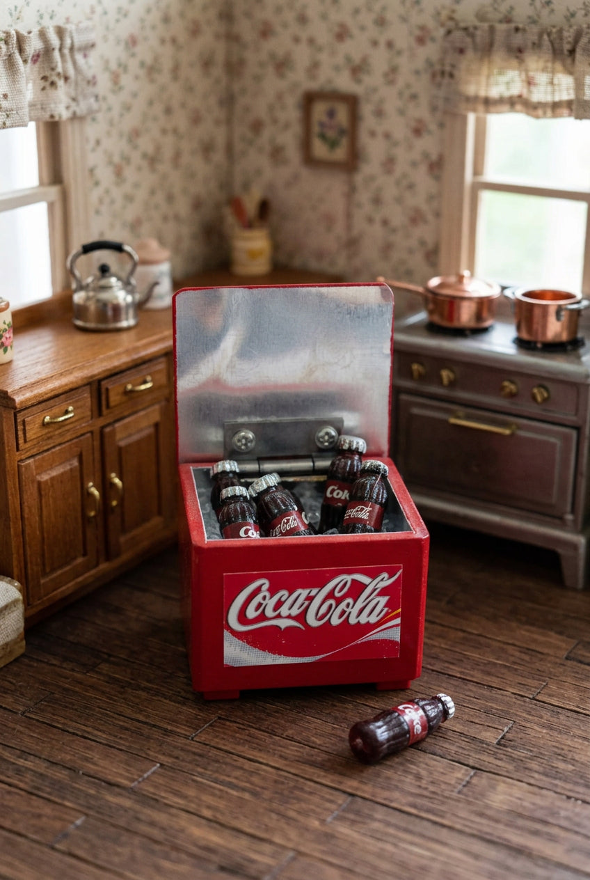 Miniature Coca-Cola Ice Chest Figurine with Coke Bottles and Ice