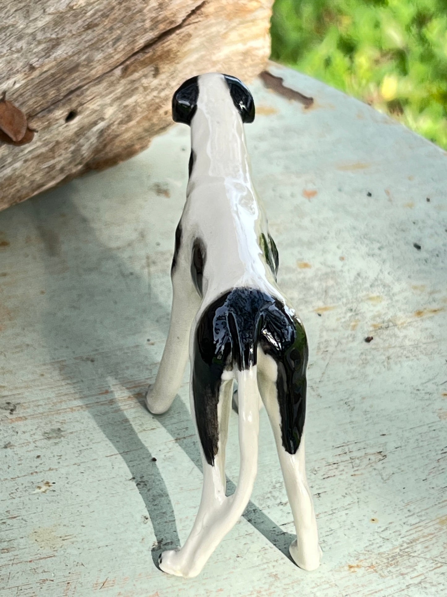 Porcelain Miniature Black and White Greyhound