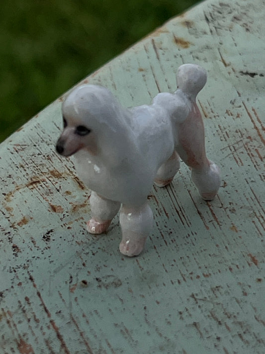 Miniature Porcelain White Poodle Dog Figurine