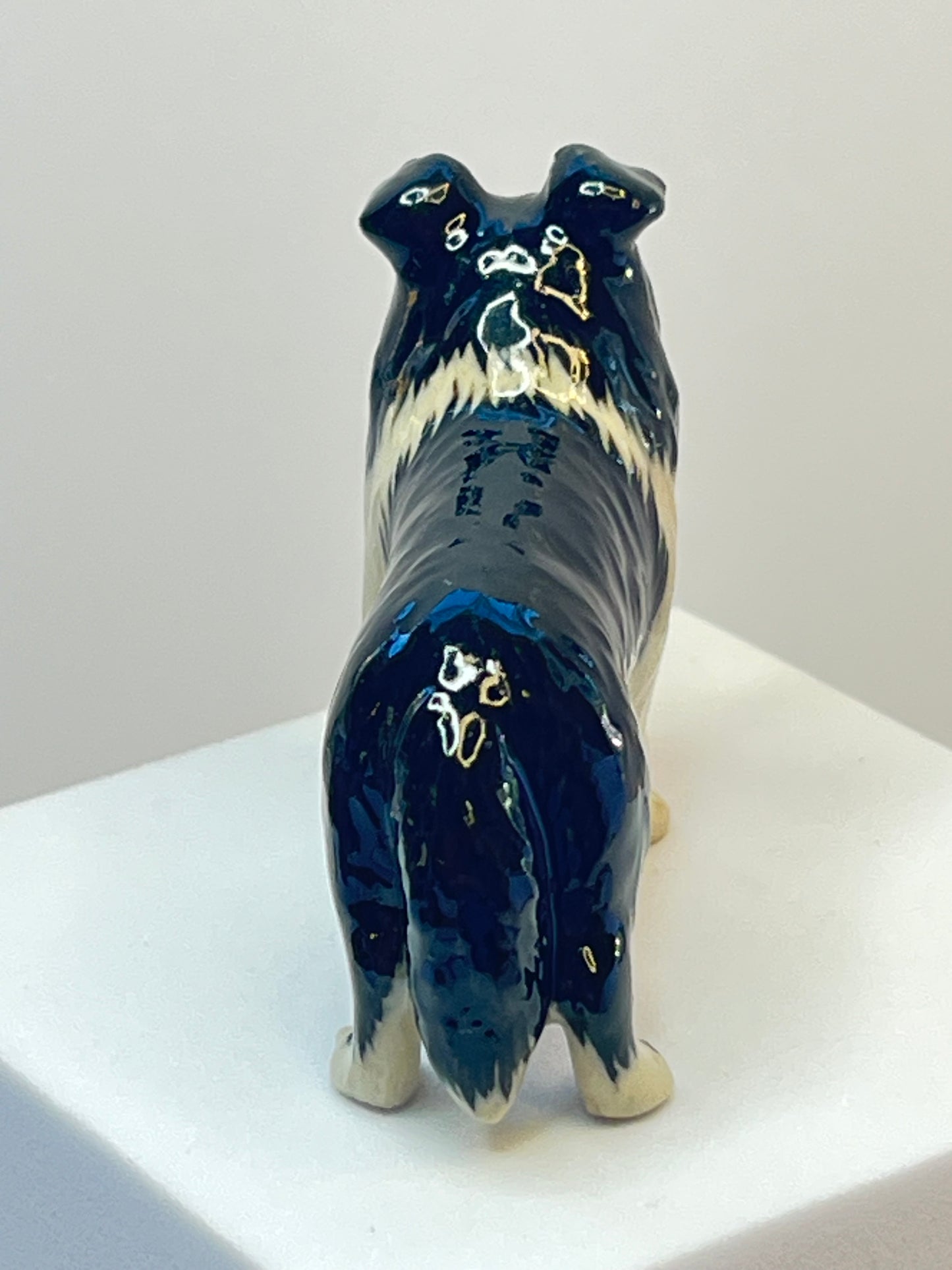 Miniature Porcelain Black and White Border Collie Figurine