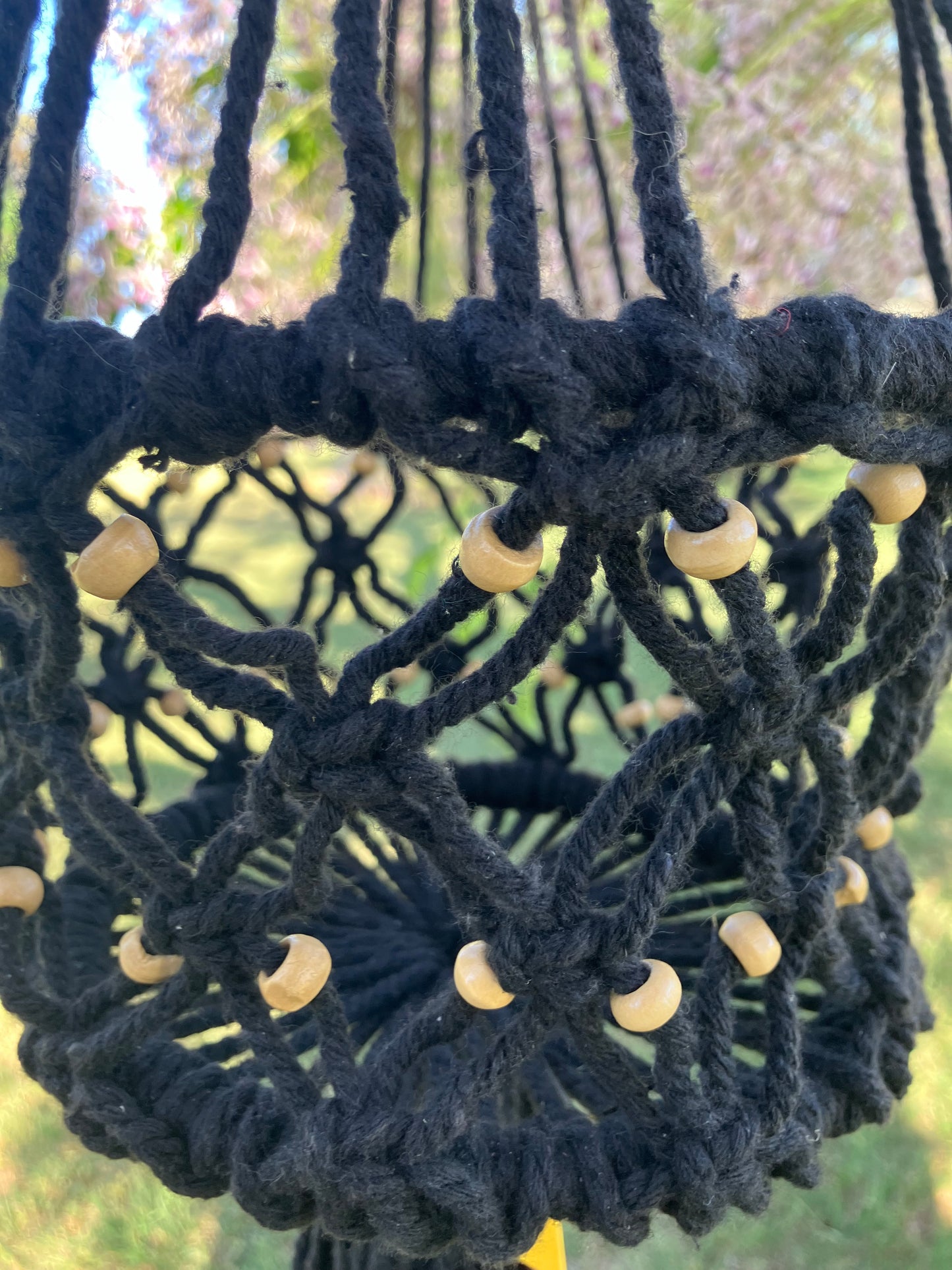 Black Macrame Pot Hanger Single with Beads