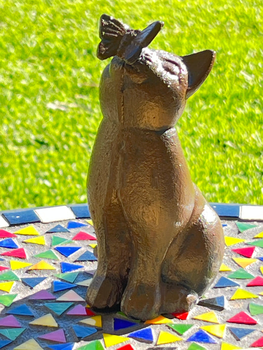 Cast Iron Cat With Butterfly On Nose
