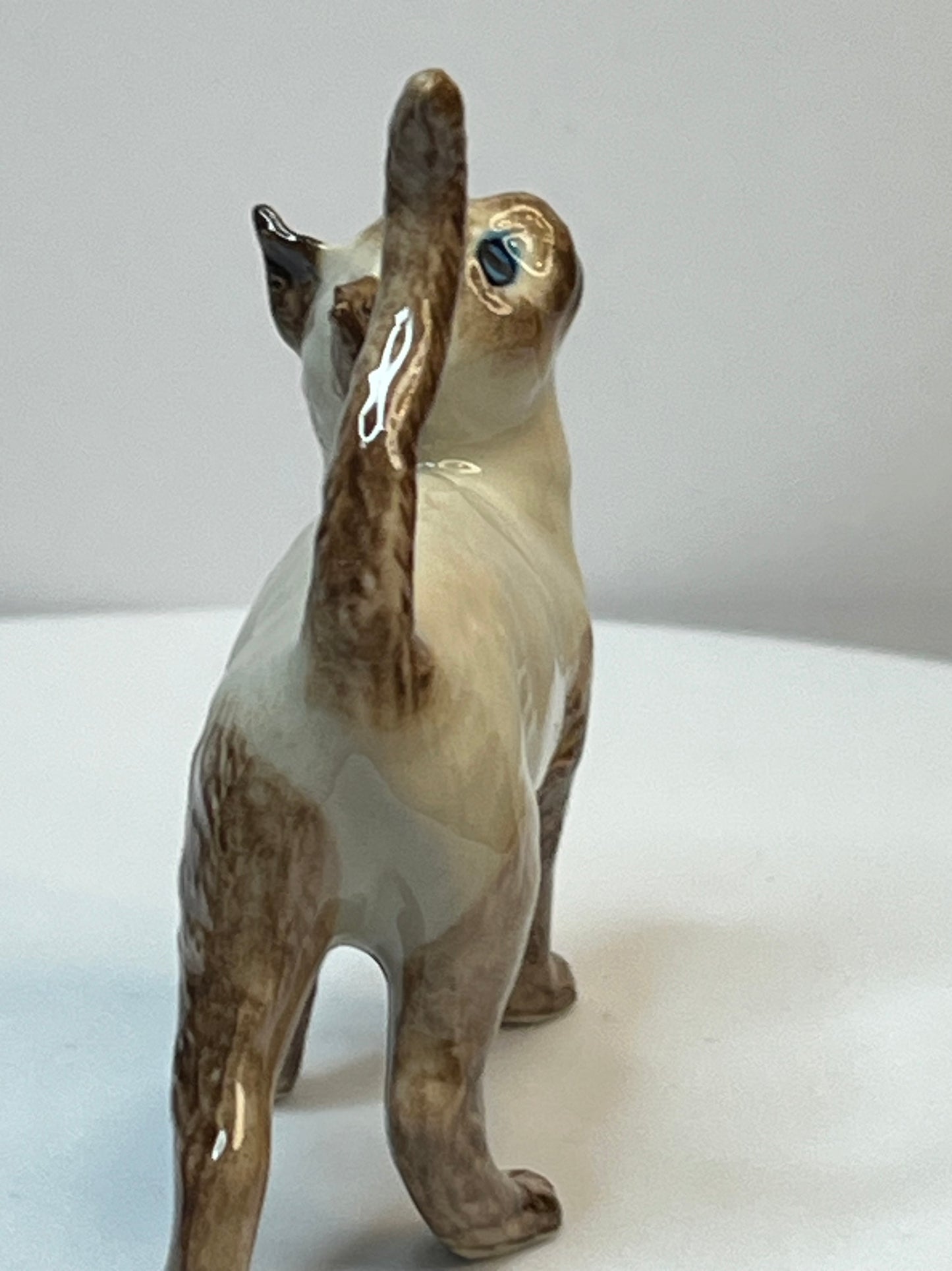 Miniature Porcelain Seal Point Siamese Cat Figurine Looking Up