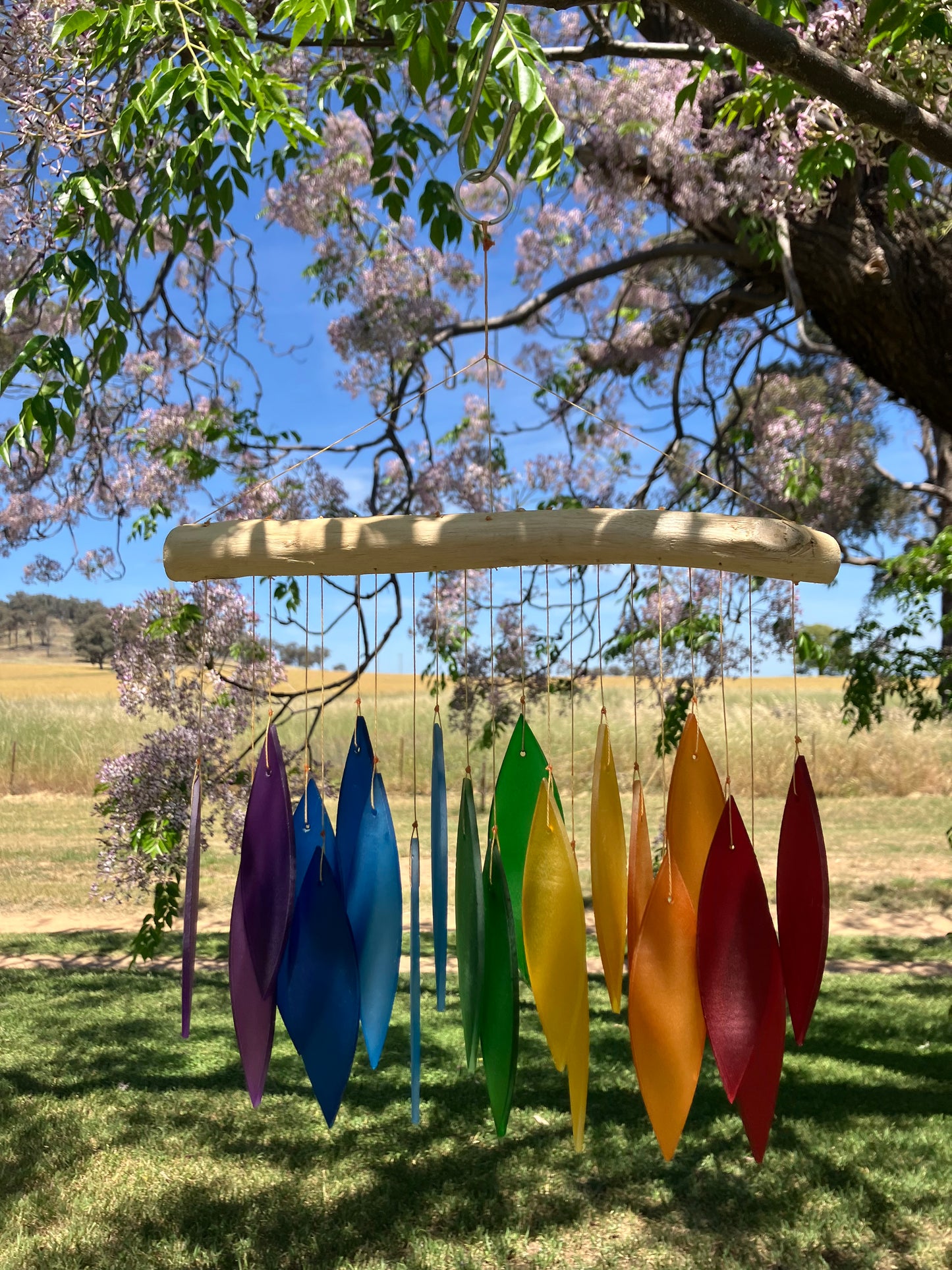 Multi Colour Glass  Wind Chime With Driftwood