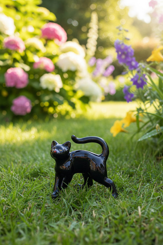 Miniature Porcelain Black Cat Figurine