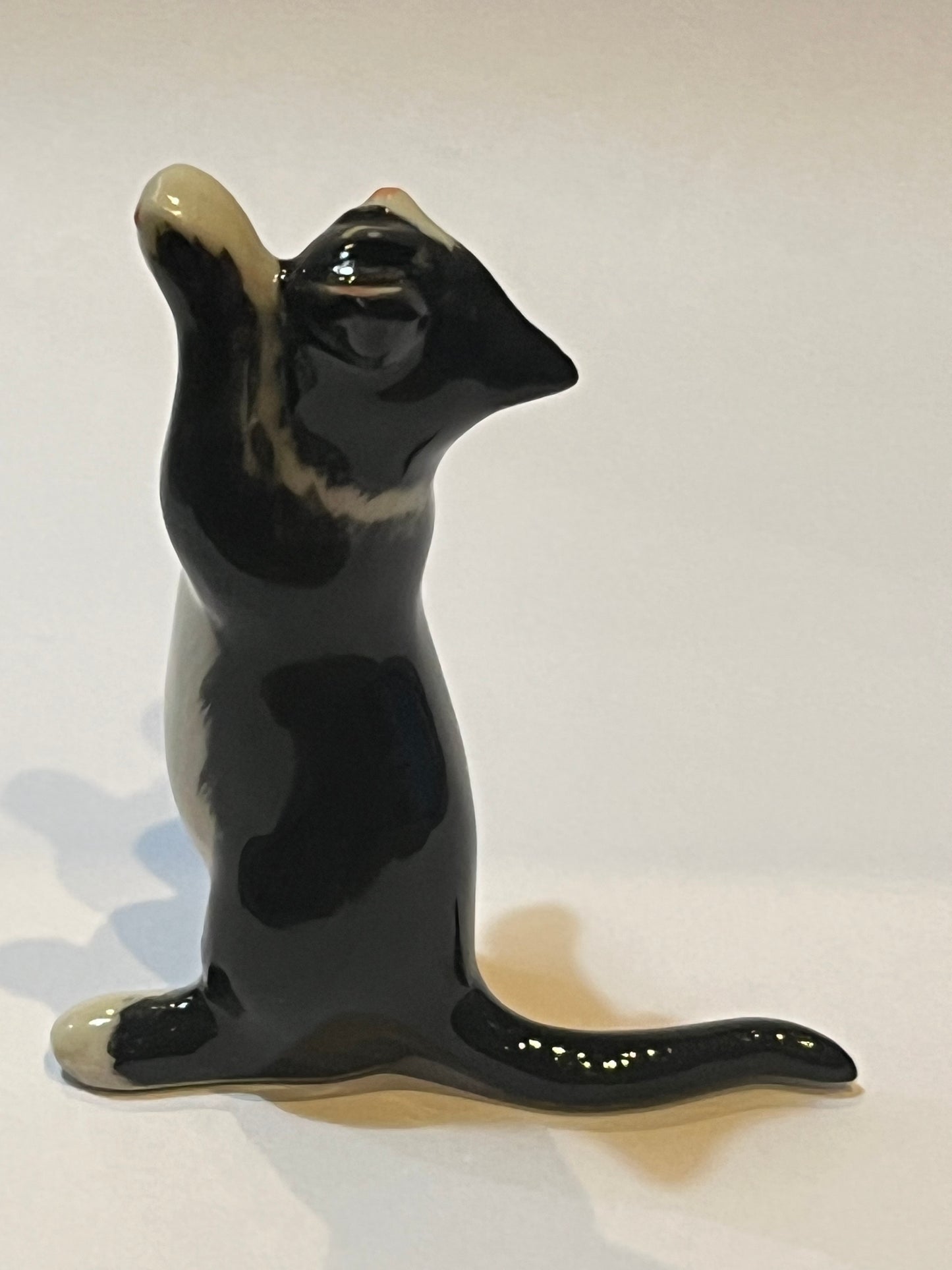 Miniature Porcelain Tuxedo Black Cat Standing Figurine - Hand Painted