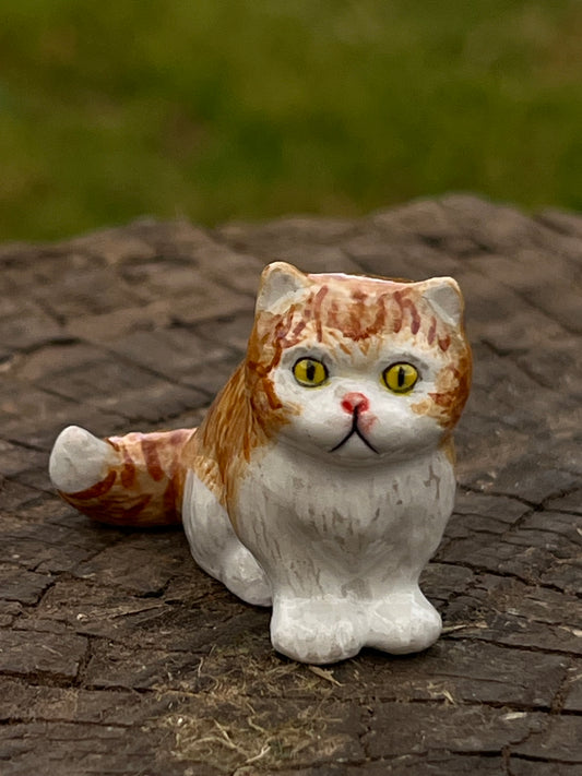 Miniature Porcelain Cats Kittens Figurines Mini Sitting Ginger Kitten