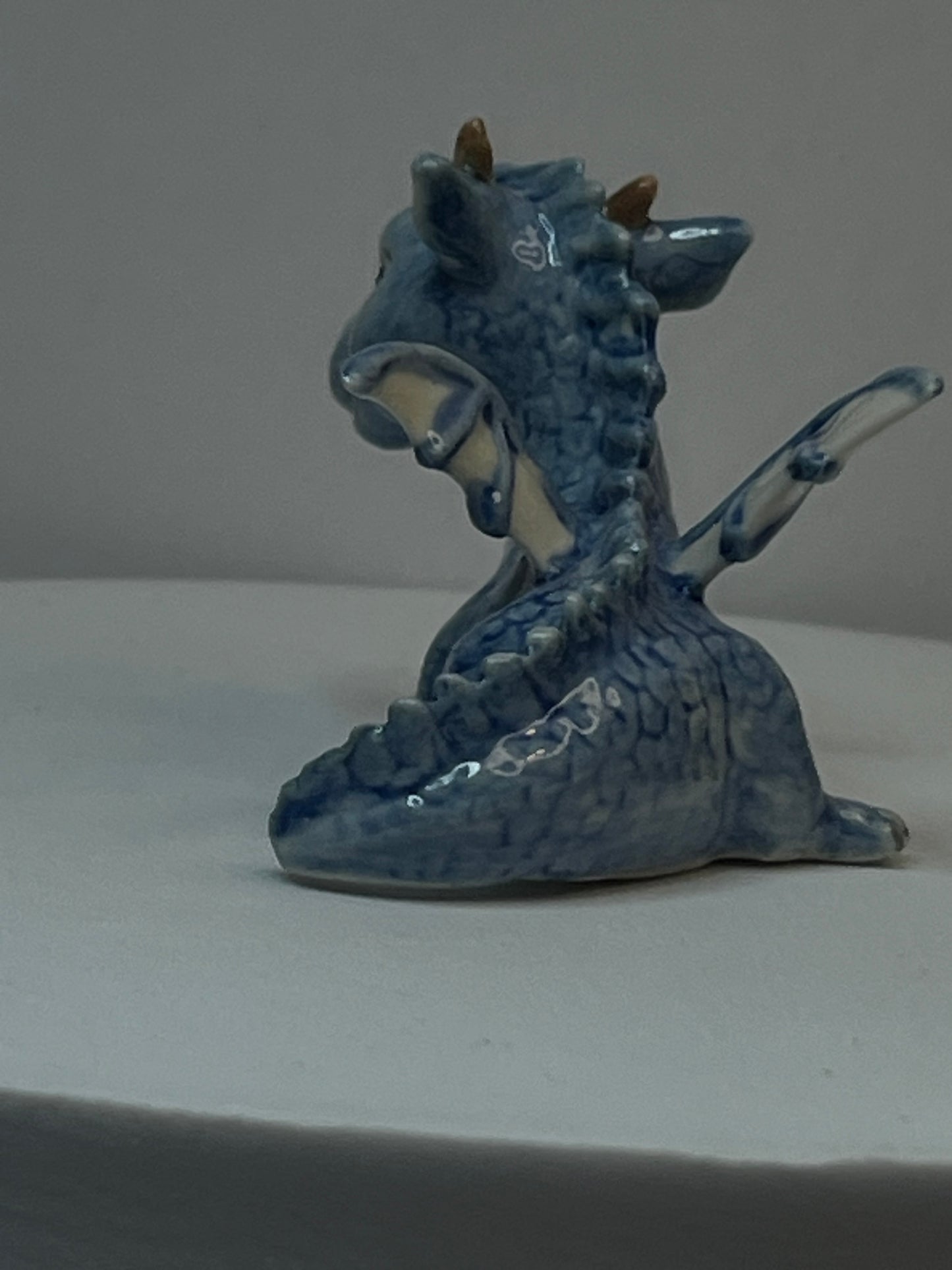 Miniature Porcelain Blue Dragon Figurine