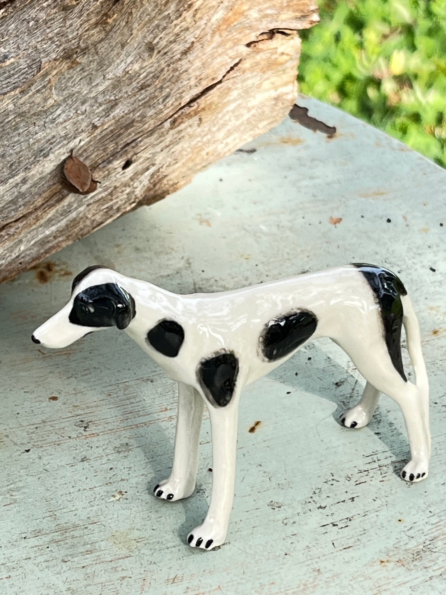 Porcelain Miniature Black and White Greyhound