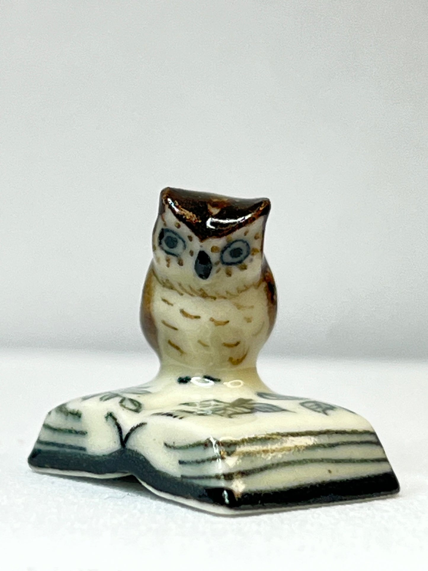 Miniature Porcelain Owl Reading Book Figurine (Mini)