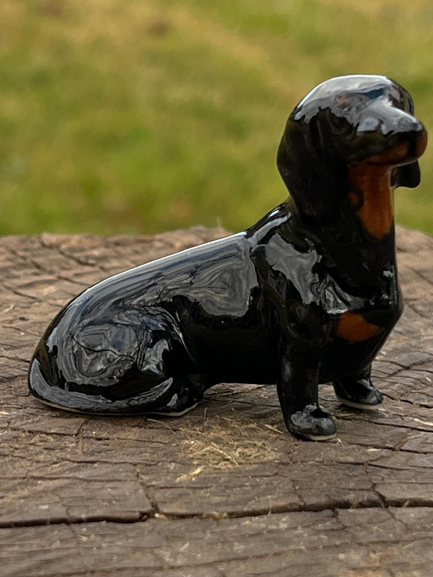 Miniature Porcelain Black and Tan Dachshund Figurine Sitting