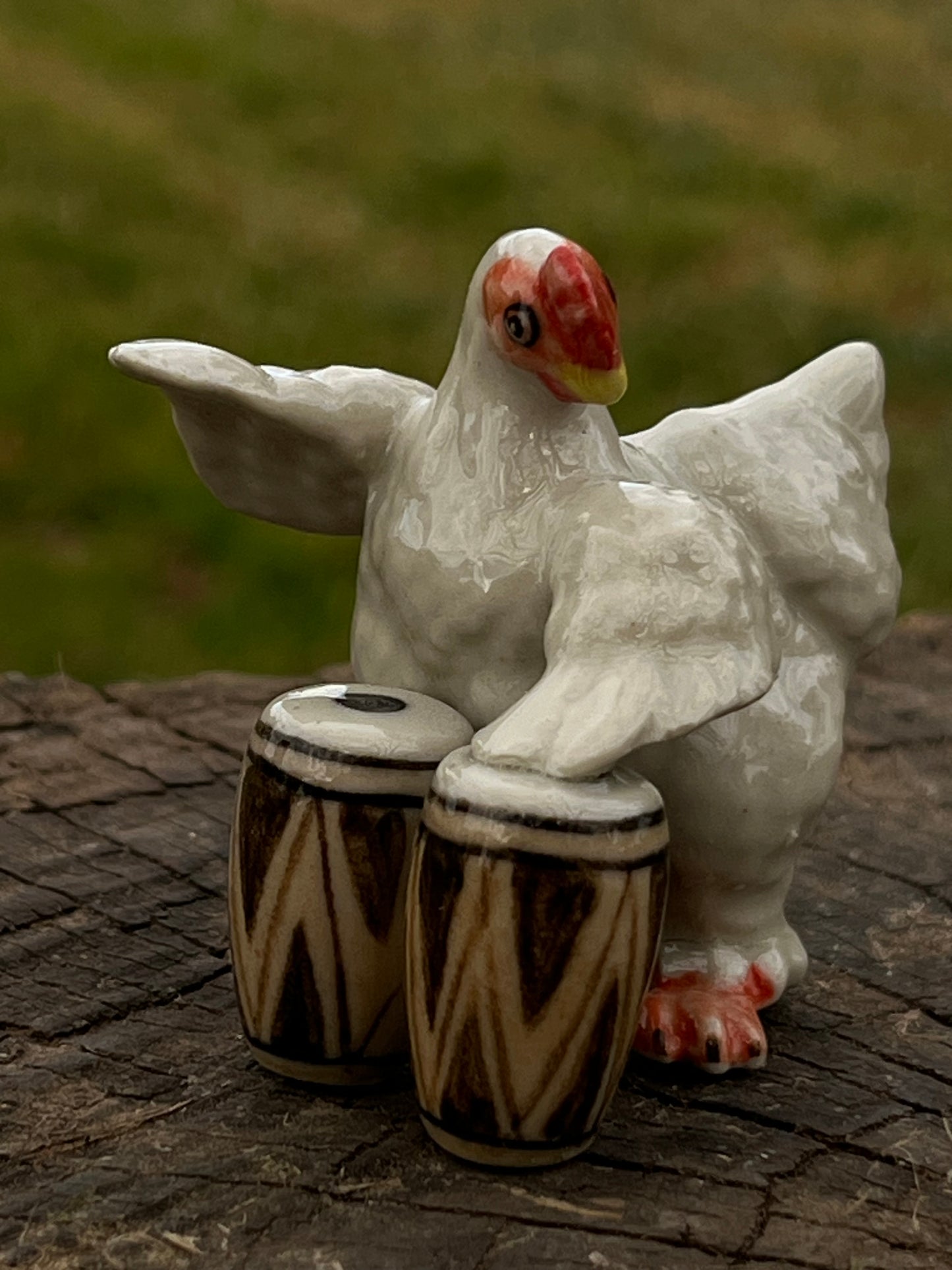 Miniature Porcelain Musical Chicken Playing The Banjo Figurine