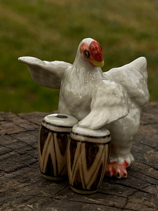 Miniature Porcelain Musical Chicken Playing The Banjo Figurine