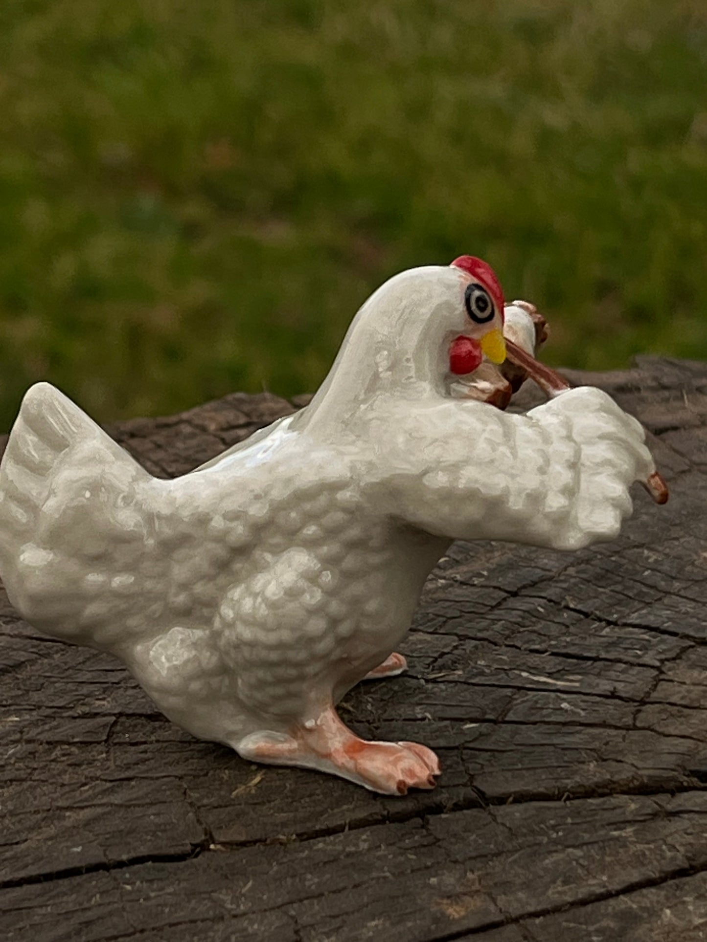Miniature Porcelain Musical Chicken Playing The Violin