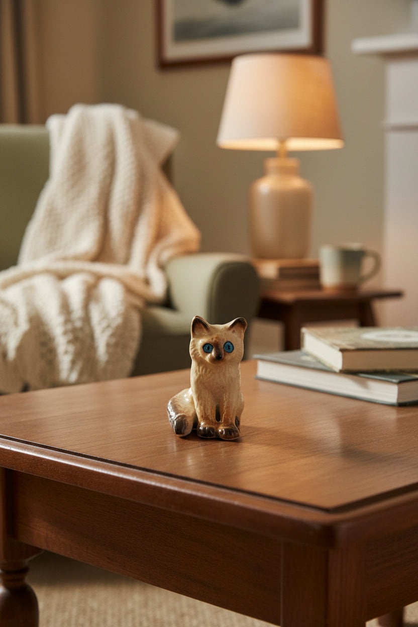 Miniature Porcelain Cat Kitten Figurine Sitting Siamese