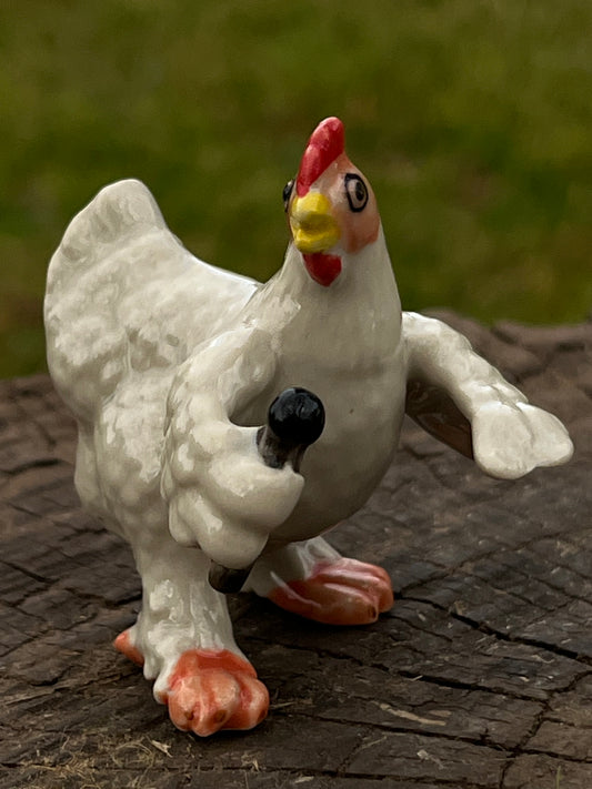 Miniature Porcelain Musical Singing Chicken Figurine