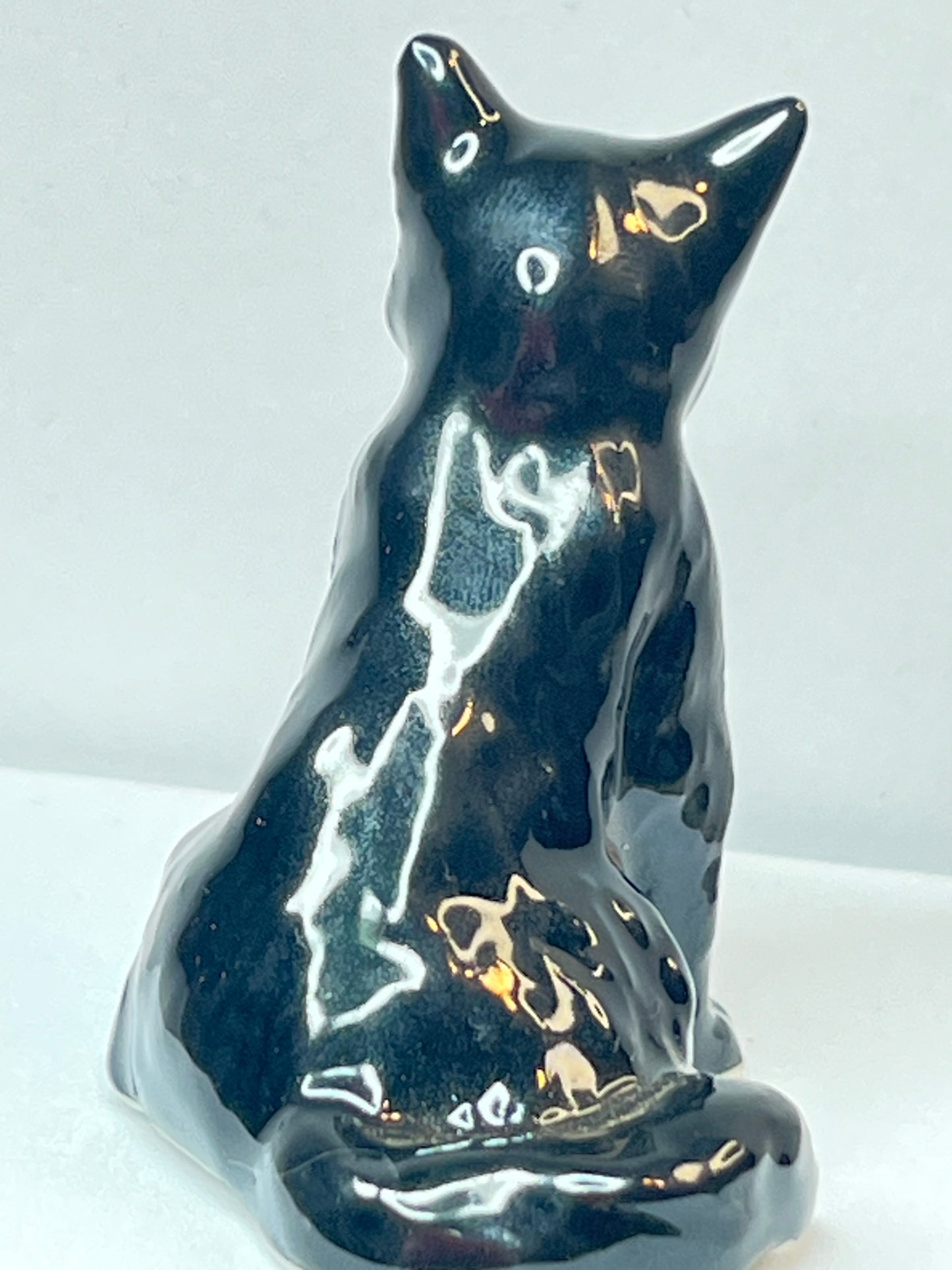 Miniature Porcelain Black and White Tuxedo Cat Sitting Up Figurine