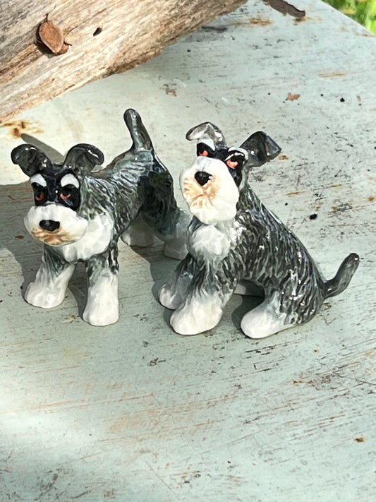 Miniature Porcelain Dog Figurine Schnauzer Set 2 Pcs