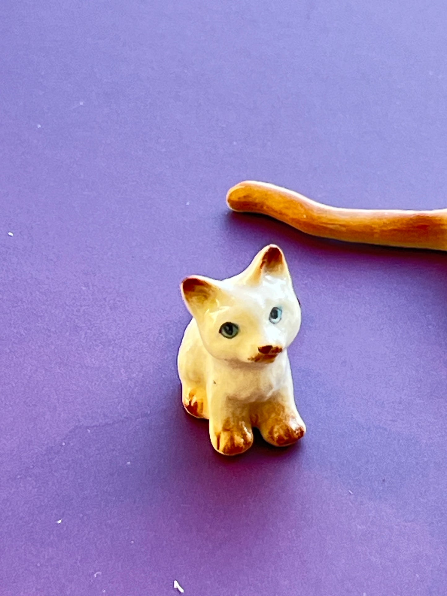 Miniature Porcelain White and Ginger Mother Cat with Kittens and Milk Bottle Figurine
