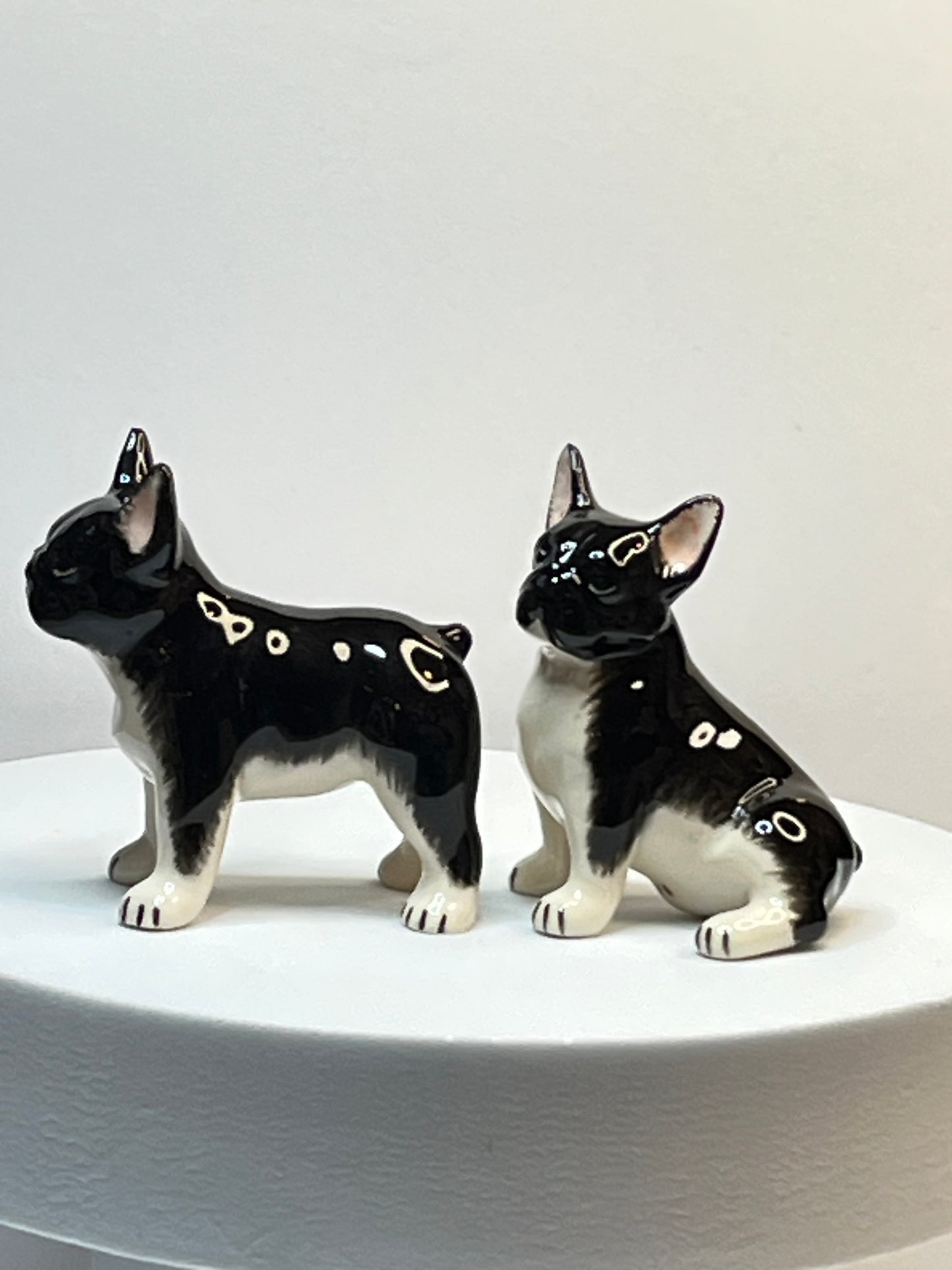 Miniature Porcelain French Bulldog Figurines Set of 2