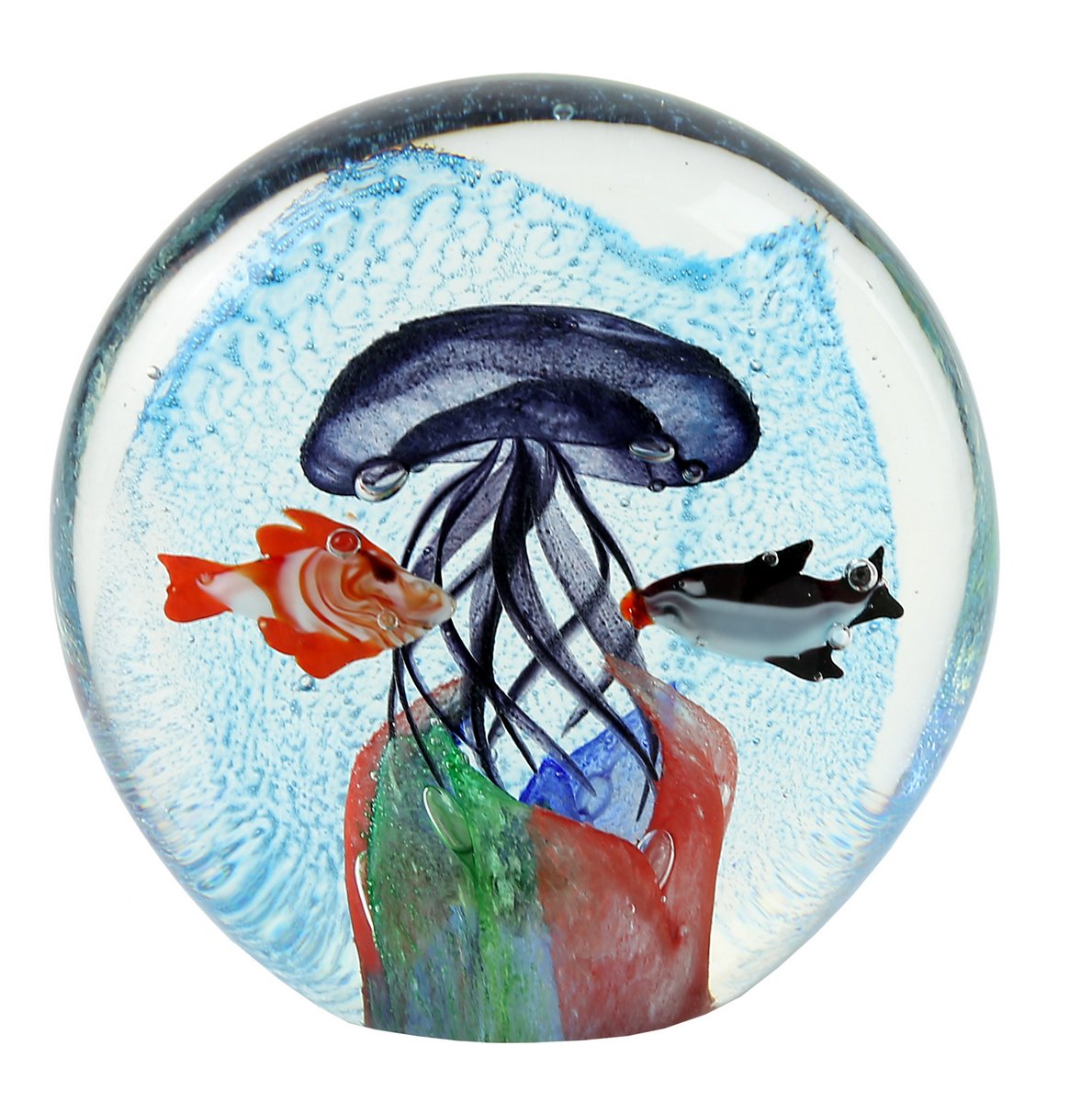 Glass Paperweight Jelly Fish and Fish