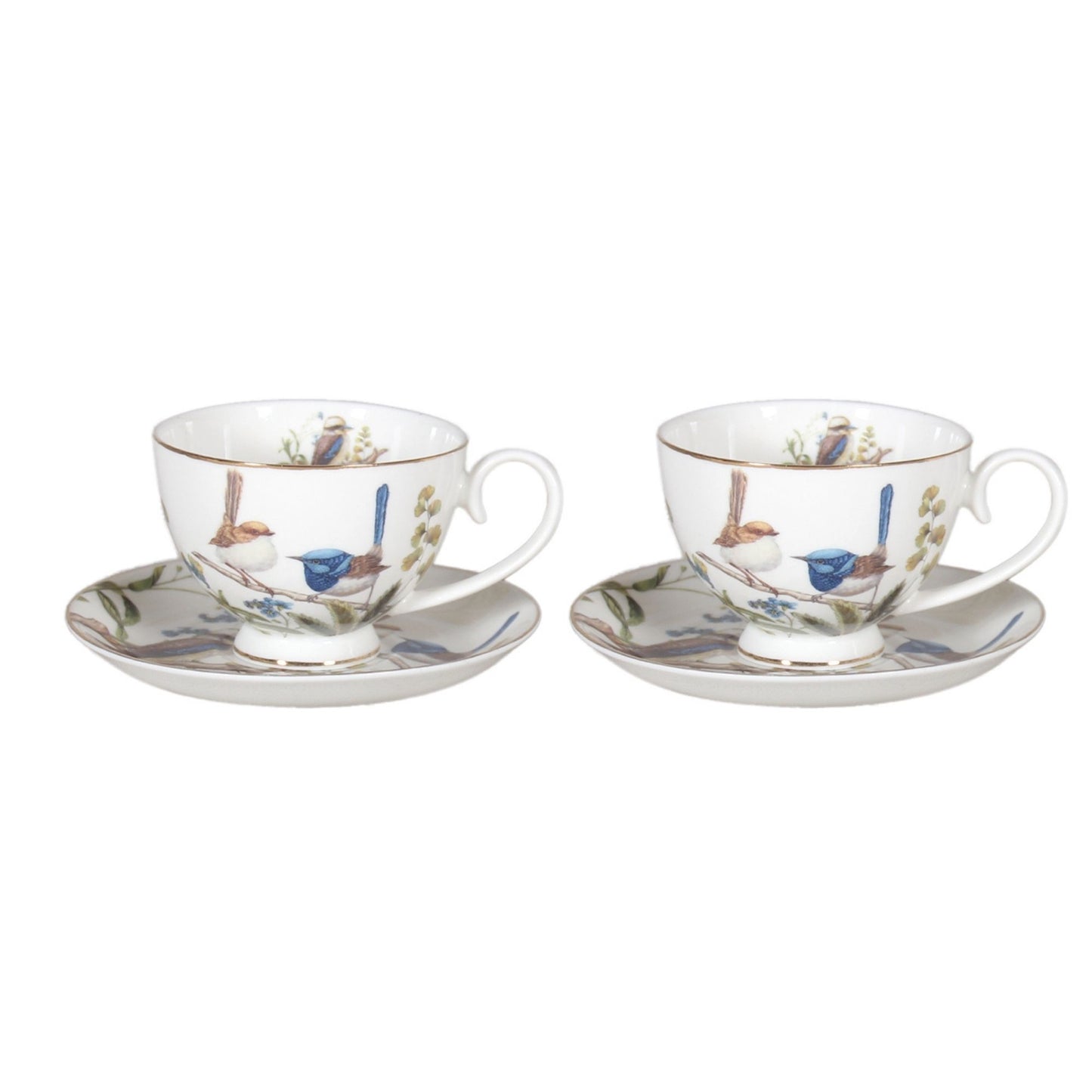 Fine Bone China Kookaburra and Blue Wren Design Cups and Saucers