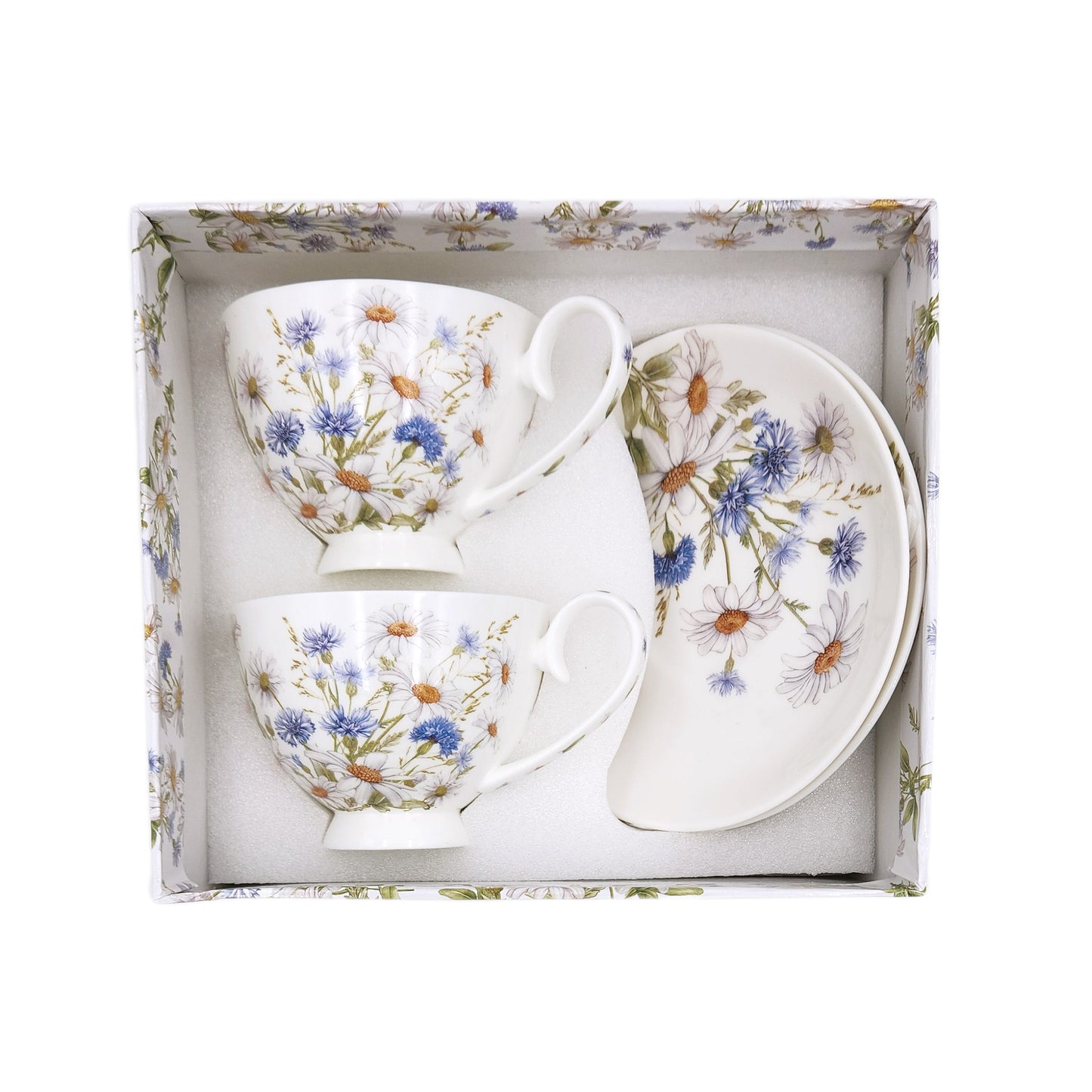 Daisy Design 2 Cup And 2 Saucer Set Fine Bone China