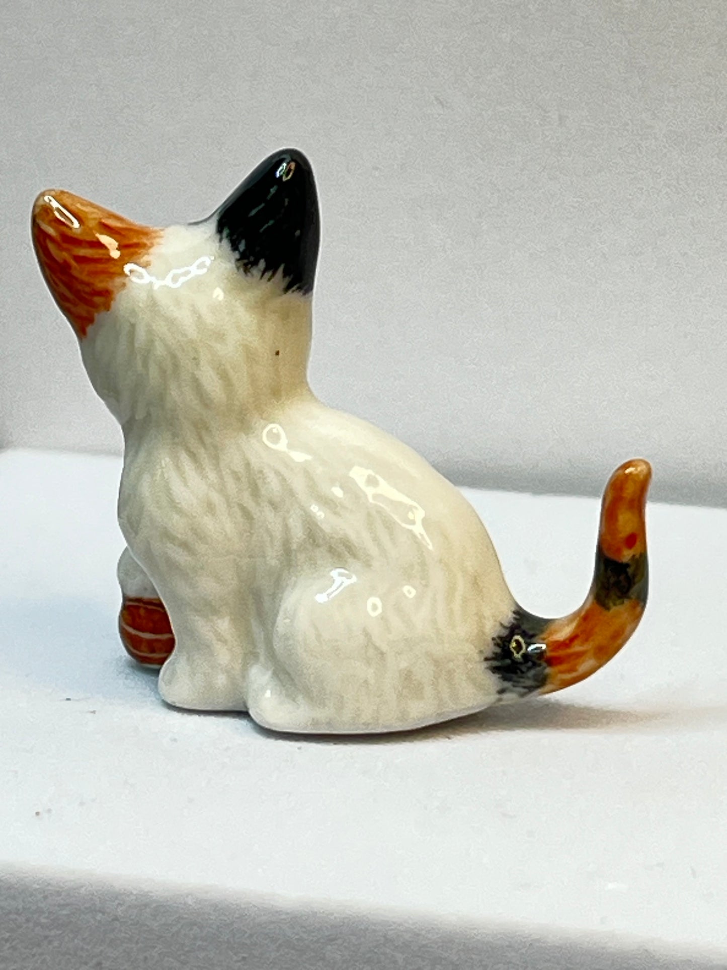 Miniature Porcelain Calico Cat Kitten with Ball Figurine