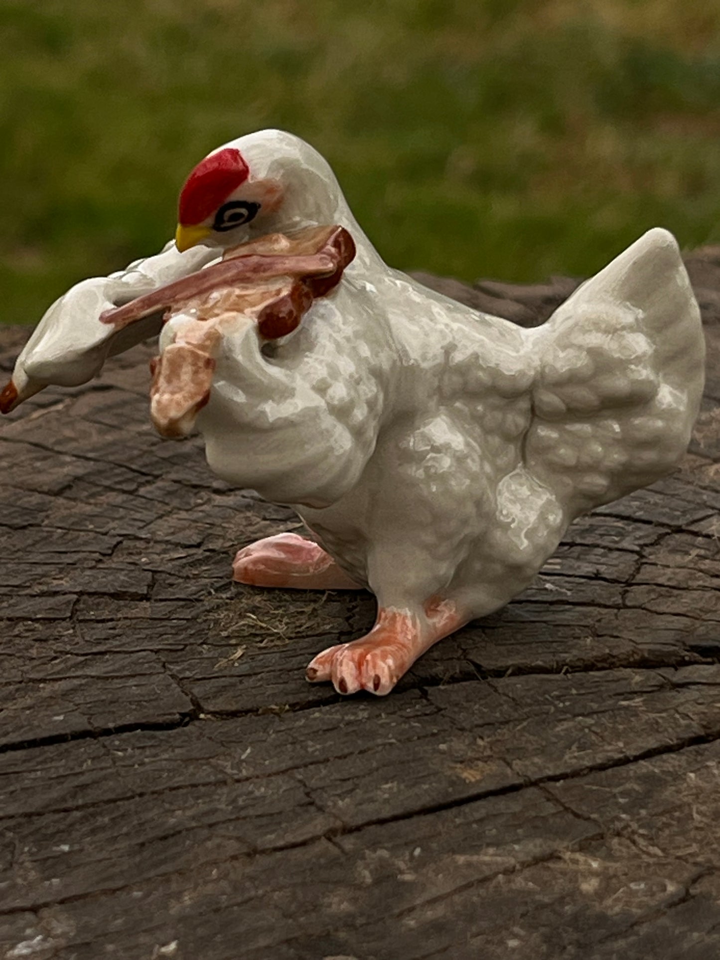 Miniature Porcelain Musical Chicken Playing The Violin