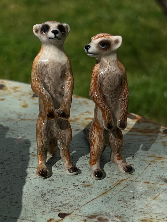 Miniature Porcelain Meerkat Figurines Set of 2
