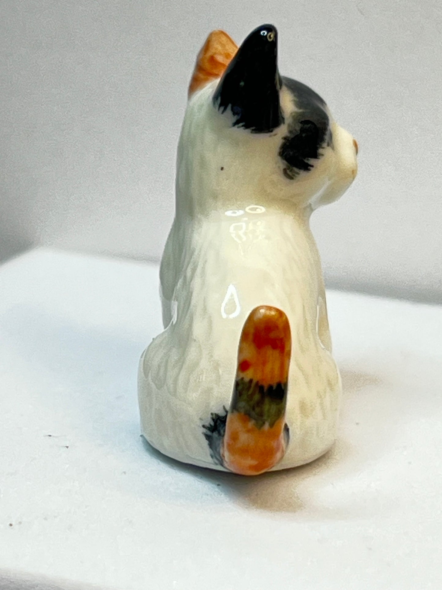 Miniature Porcelain Calico Cat Kitten with Ball Figurine