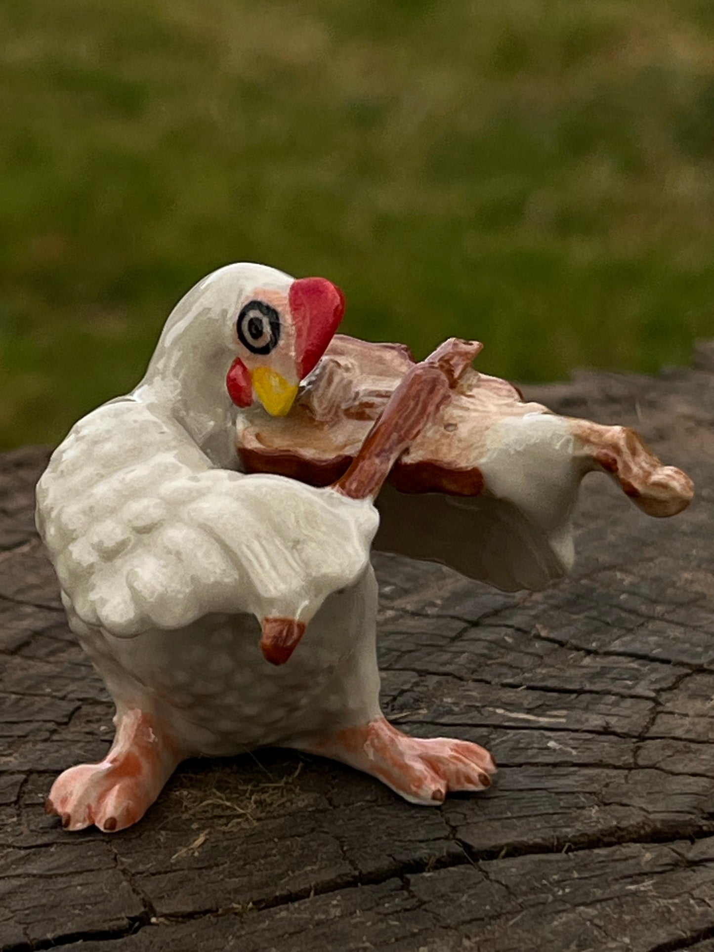 Miniature Porcelain Musical Chicken Playing The Violin