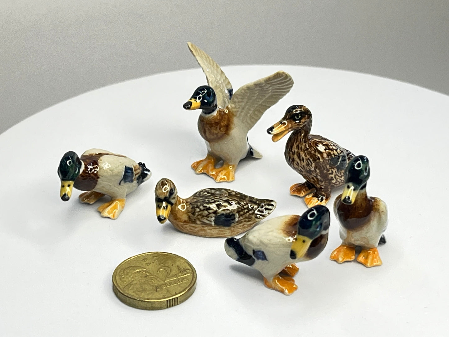 Miniature Porcelain Mallard Duck Bird Figurines (6Pcs)