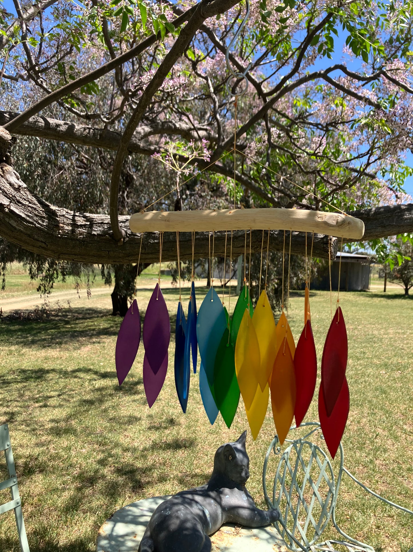 Multi Colour Glass  Wind Chime With Driftwood