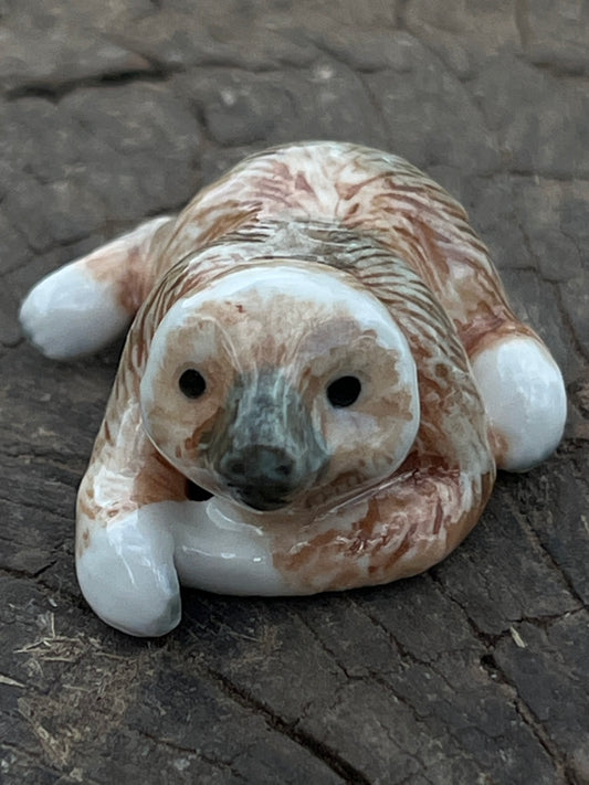Miniature Porcelain Baby Sloth Laying Down Figurine