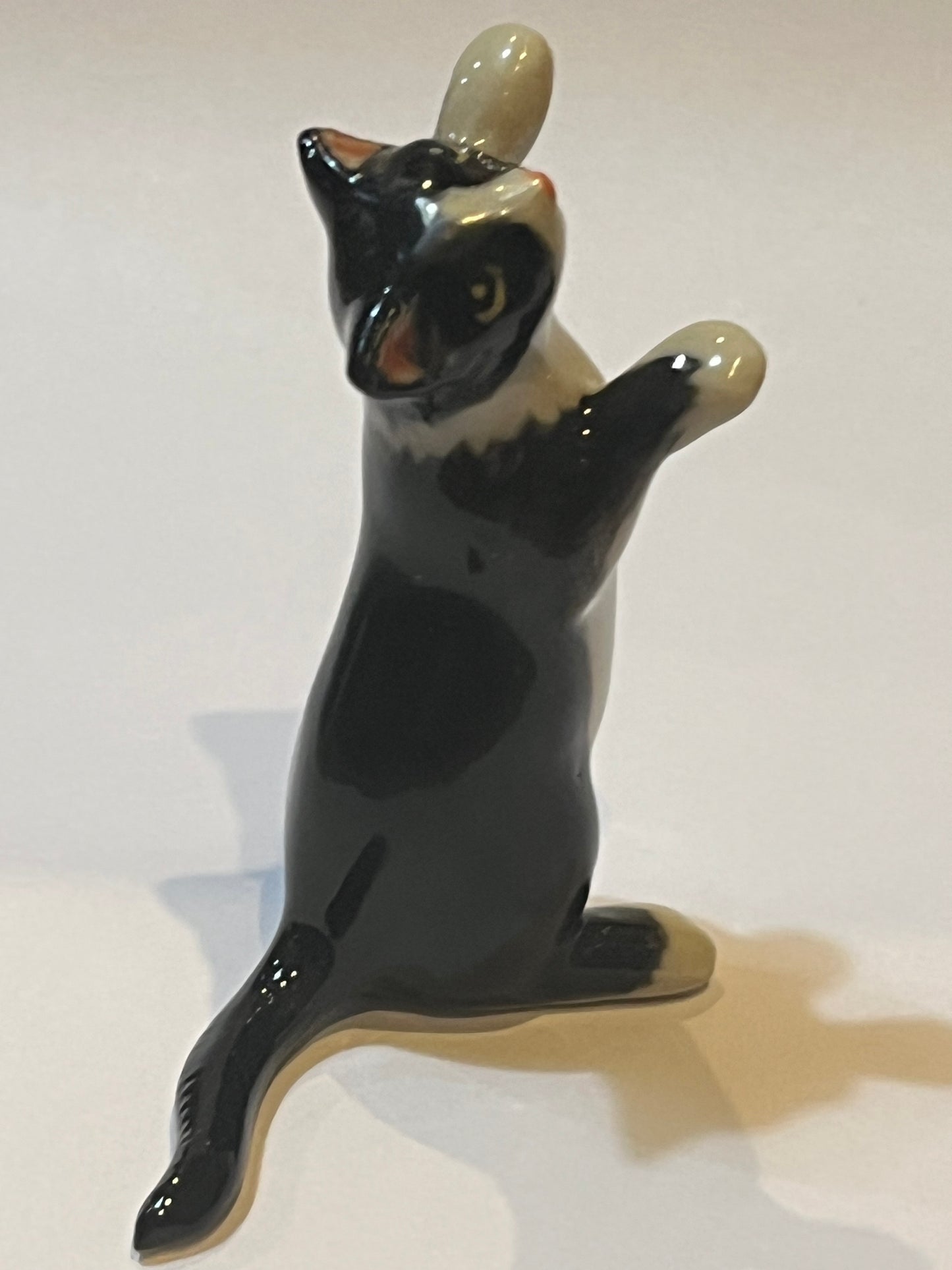 Miniature Porcelain Tuxedo Black Cat Standing Figurine - Hand Painted