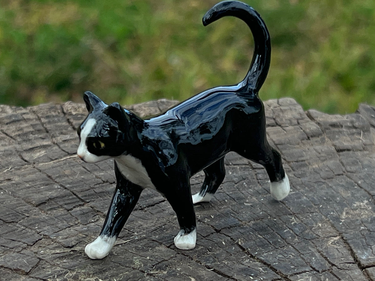Miniature Porcelain Tuxedo Cat Walking