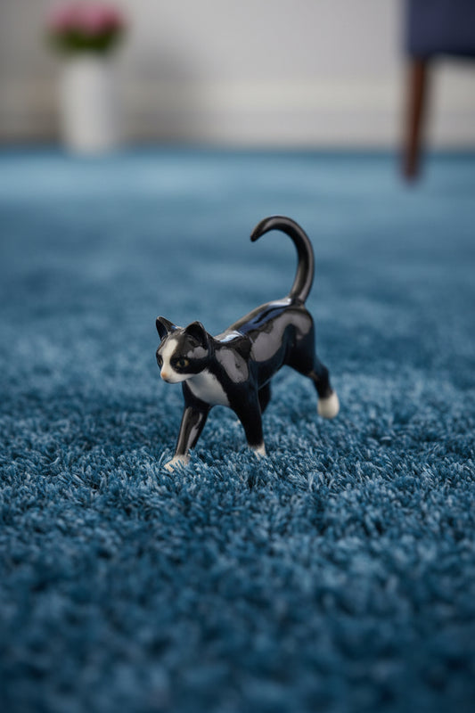 Miniature Porcelain Tuxedo Cat Walking