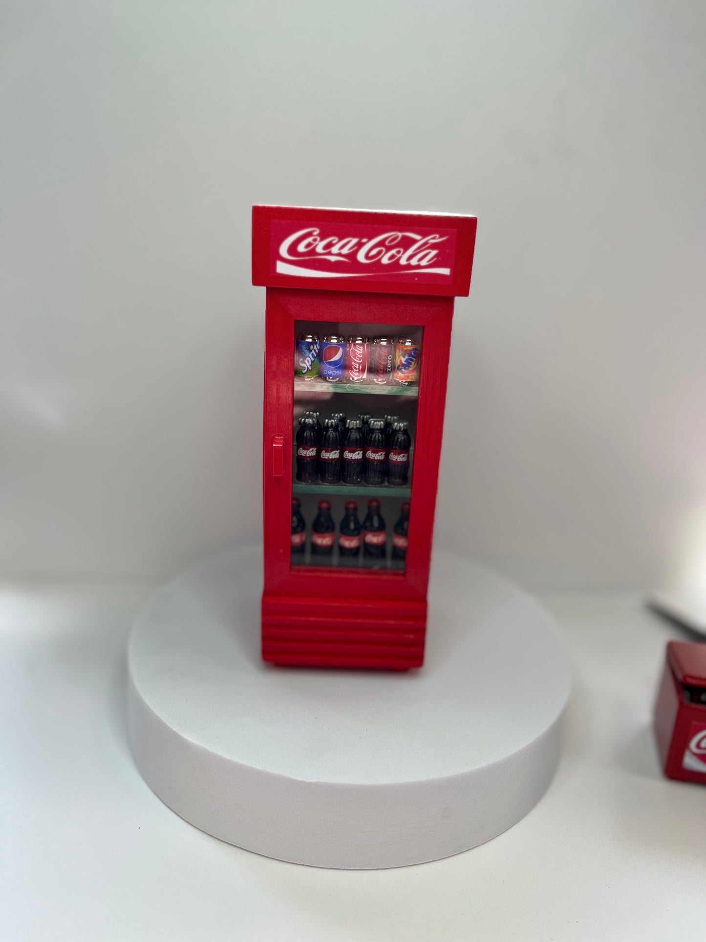 Miniature Coke Fridge Figurine with Soft Drink Cans