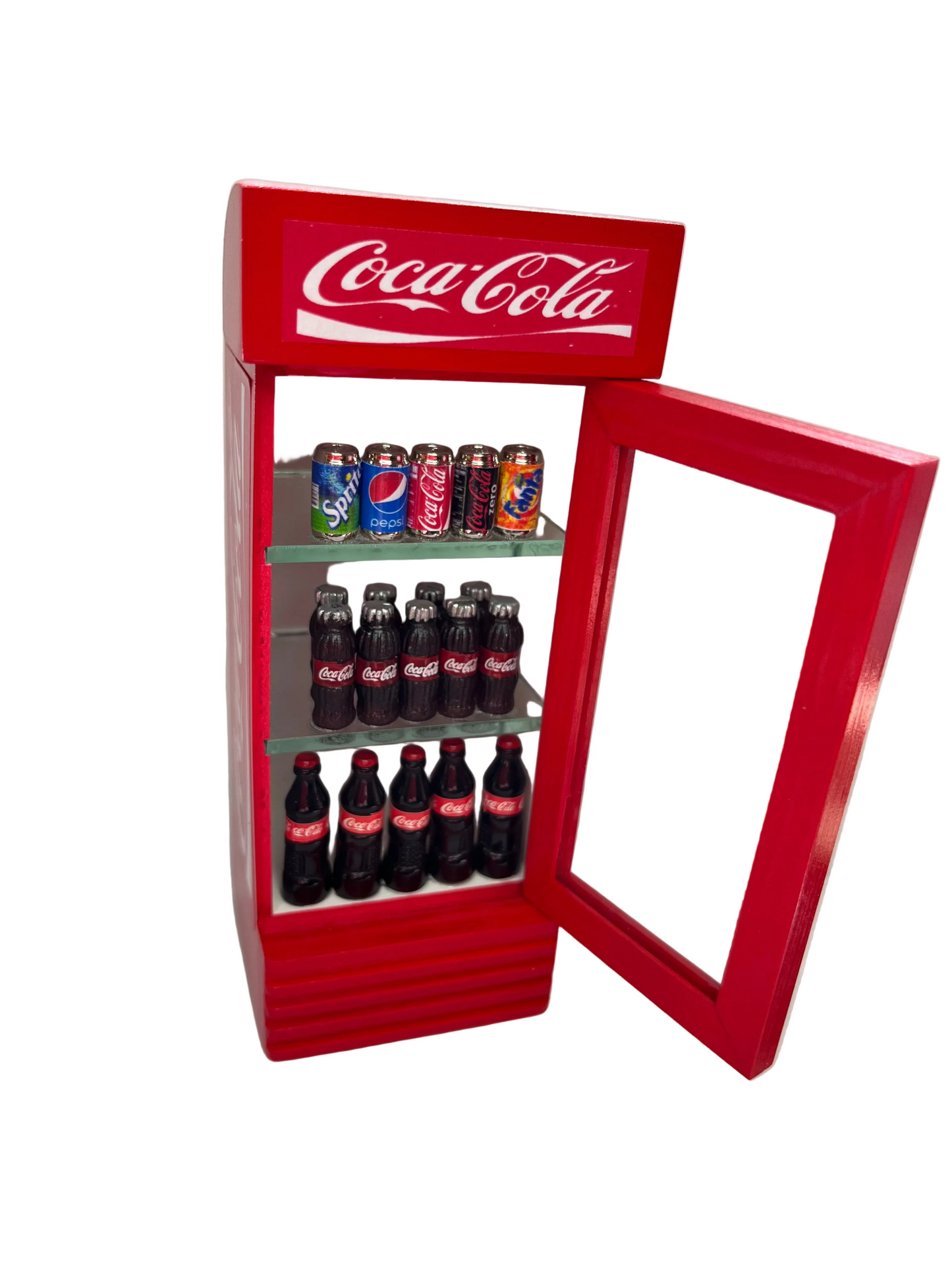 Miniature Coke Fridge Figurine with Soft Drink Cans