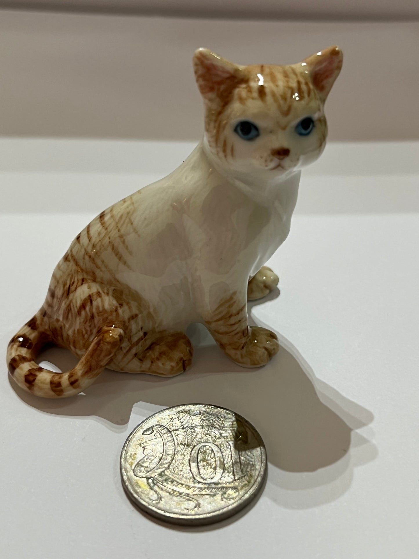 Miniature Porcelain Cats Kittens Figurine White and  Ginger Cat Sitting